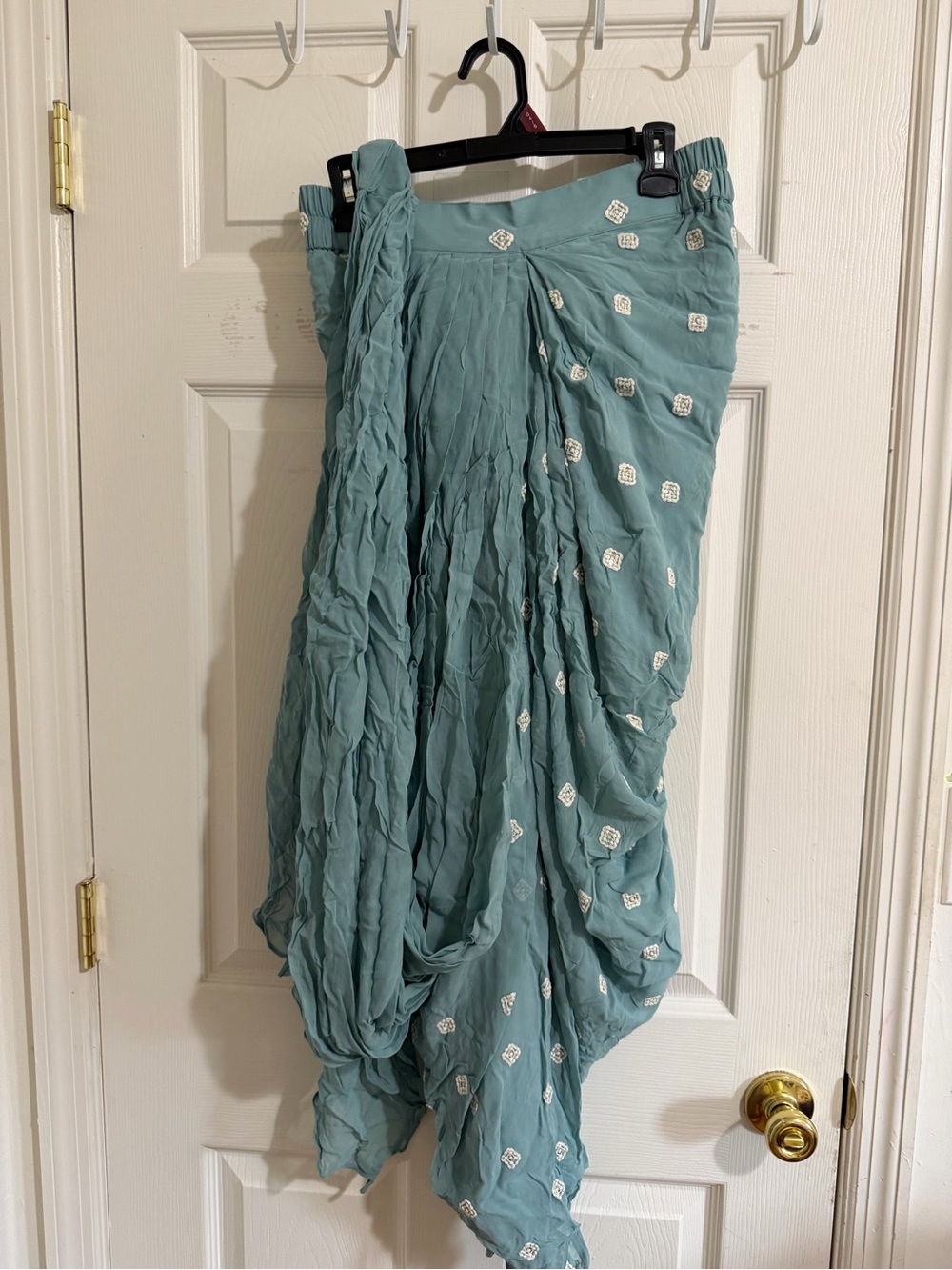 Embroidered Multicolor Crop Top with Teal Draped Skirt Set - Picture 2 of 2
